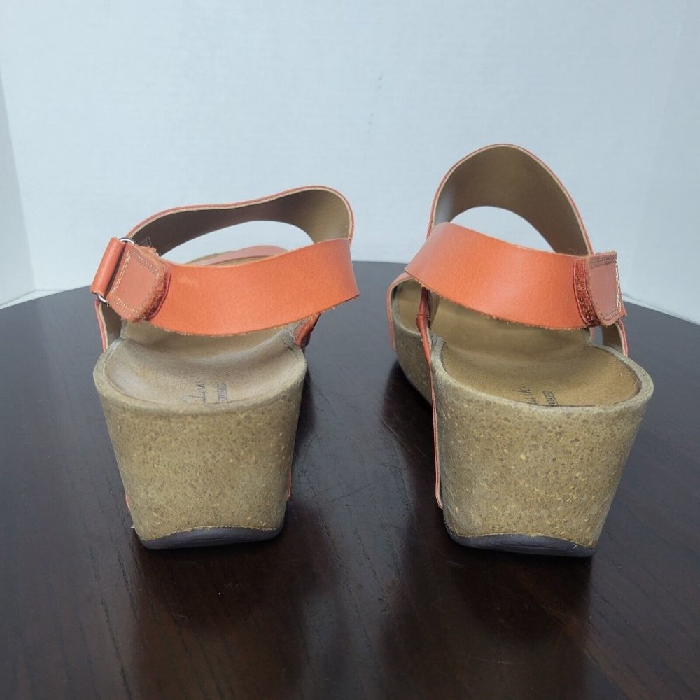 Clarks Orange Leather Wedge Sandals - Picture 6 of 10